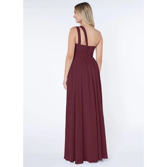 Azazie Molly One Shoulder Pleated in Cabernet Pockets A-Line Chiffon Sz (US10) - Picture 6 of 8